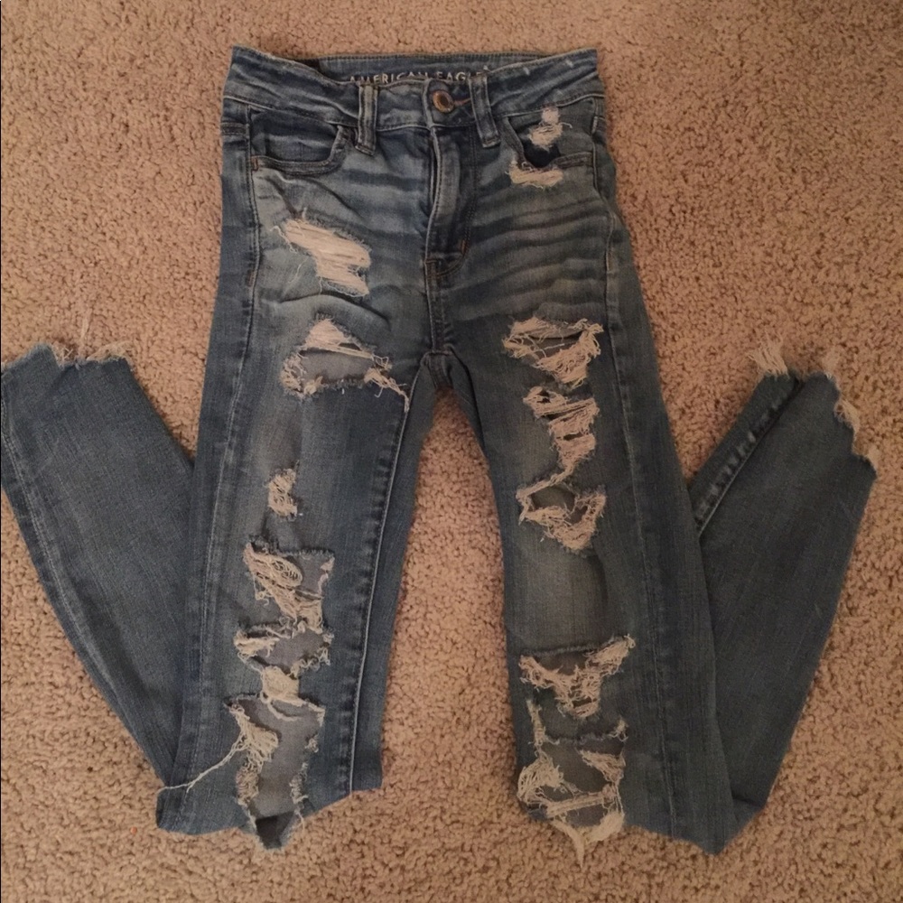 American Eagle Mid Rise Distressed Skinny Jeans